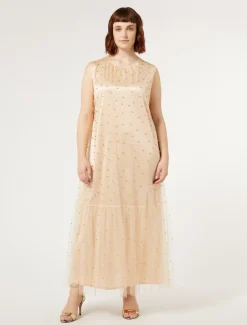 Marina Rinaldi Abiti | Abiti*Abito in tulle con ricamo GIALLOTENUE