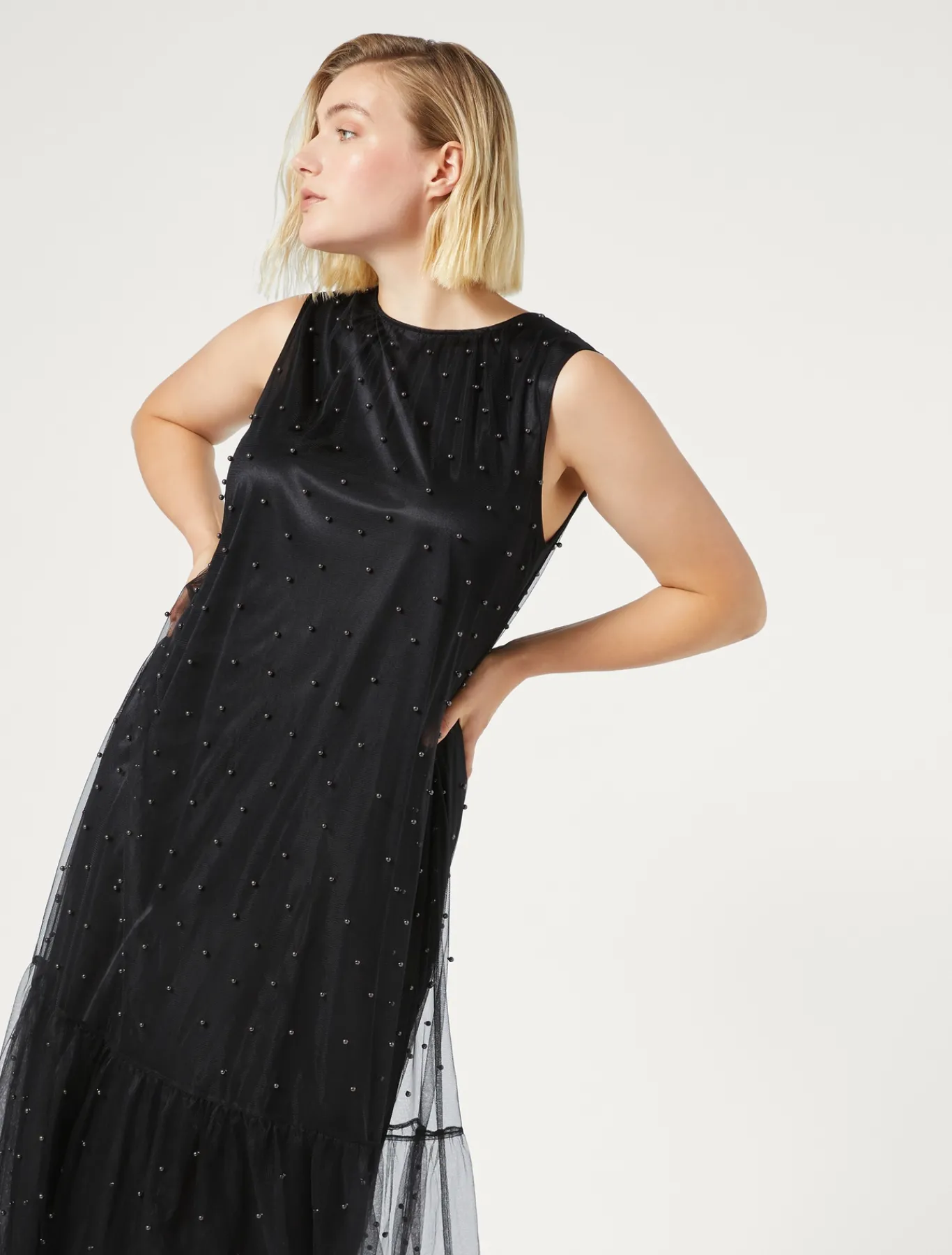 Marina Rinaldi Abiti | Abiti*Abito in tulle con ricamo NERO