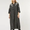Marina Rinaldi Abiti | Abiti*Abito lungo check con ricamo NERO