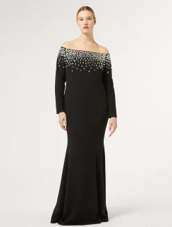 Marina Rinaldi Marina Rinaldi By Zuhair Murad*Abito lungo in cady con ricamo NERO