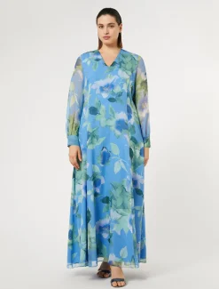 Marina Rinaldi Abiti | Abiti*Abito lungo in georgette di seta AZZURRO