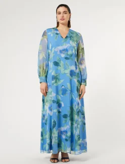 Marina Rinaldi Abiti | Abiti*Abito lungo in georgette di seta AZZURRO