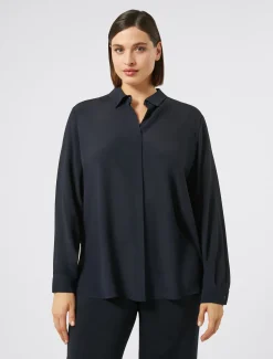 Marina Rinaldi Bluse | Selezione Elegante*Camicia in crêpe de Chine di misto seta BLUMARINO