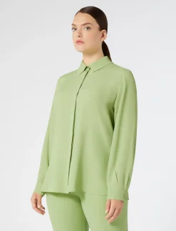 Marina Rinaldi Bluse | Selezione Elegante*Camicia in crêpe de Chine di misto seta VERDEOLIVA