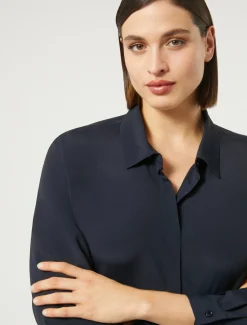 Marina Rinaldi Bluse | Selezione Elegante*Camicia in crêpe de Chine di misto seta BLUMARINO