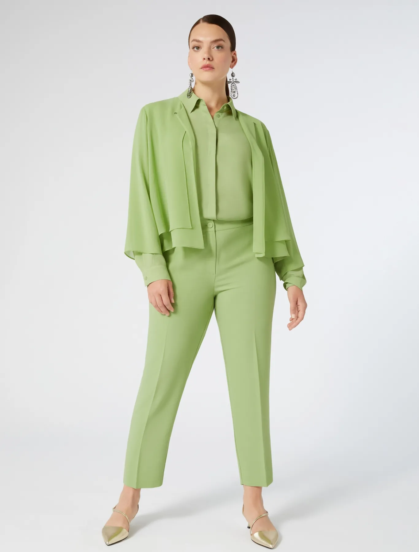 Marina Rinaldi Bluse | Selezione Elegante*Camicia in crêpe de Chine di misto seta VERDEOLIVA