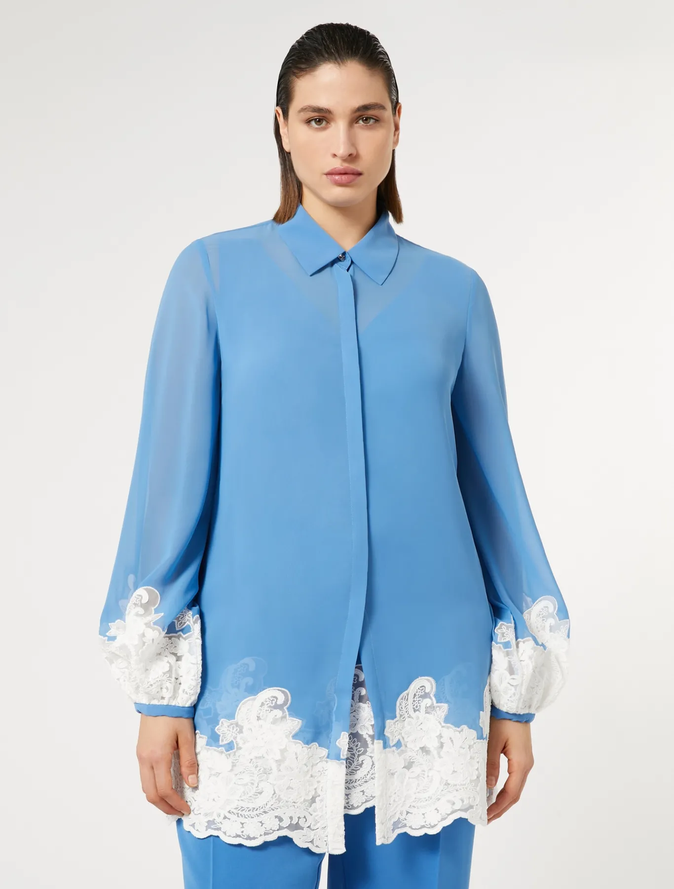 Marina Rinaldi Bluse | Camicie & Bluse*Camicia in georgette e pizzo con top AVIO