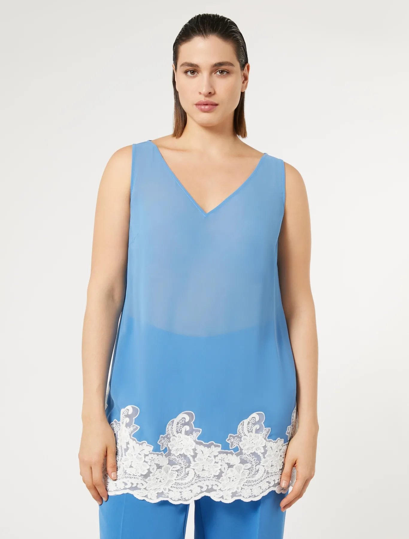 Marina Rinaldi Bluse | Camicie & Bluse*Camicia in georgette e pizzo con top AVIO