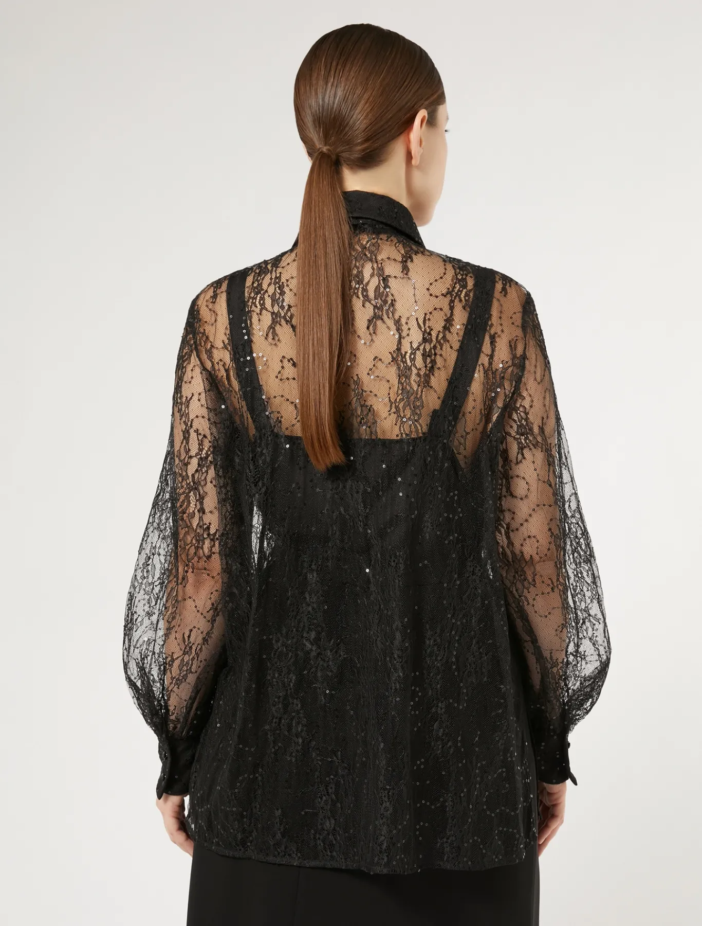 Marina Rinaldi Bluse | Collezione Elegante*Camicia in pizzo con paillettes NERO