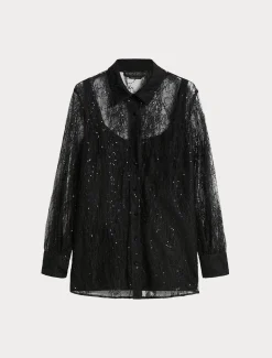 Marina Rinaldi Bluse | Collezione Elegante*Camicia in pizzo con paillettes NERO