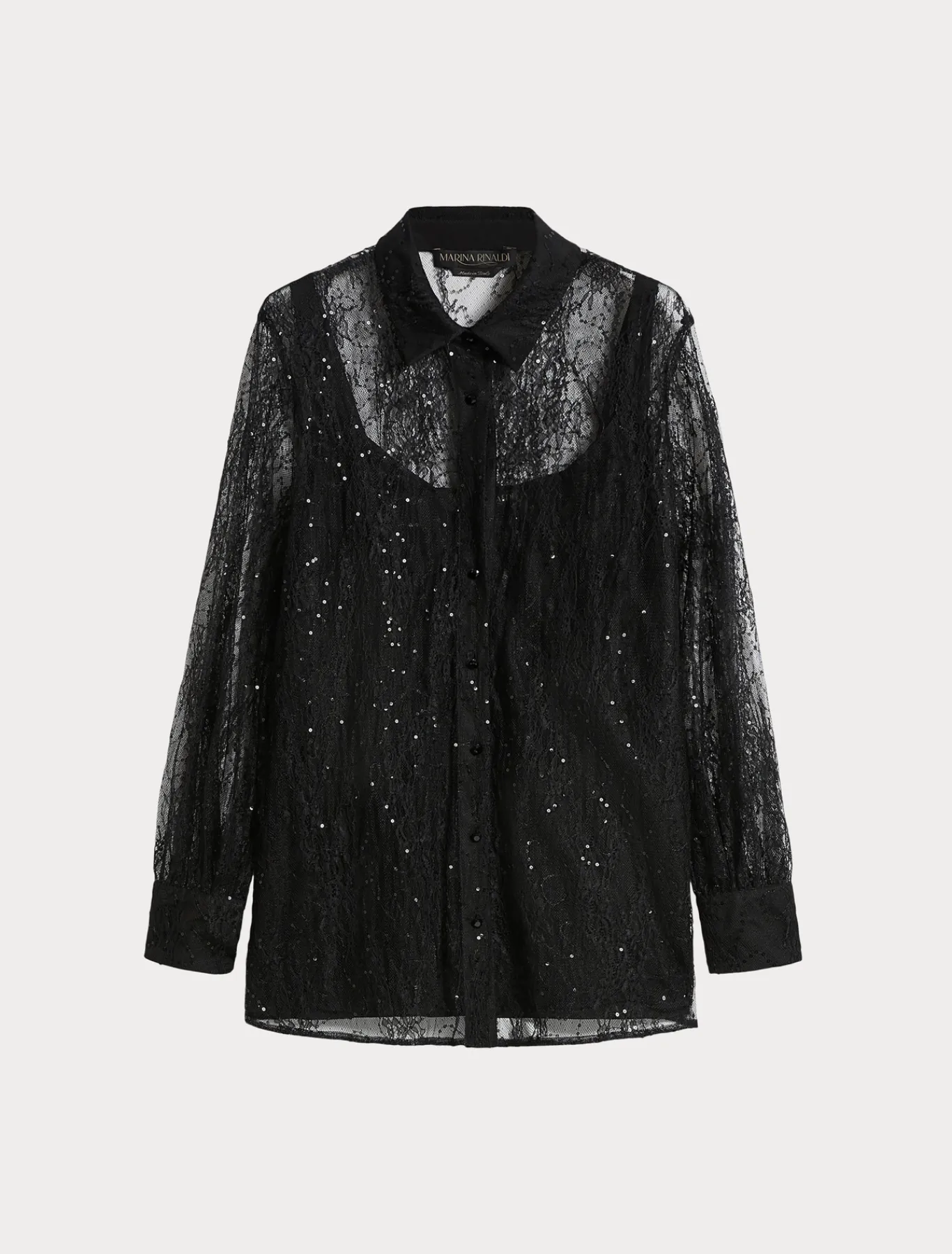 Marina Rinaldi Bluse | Collezione Elegante*Camicia in pizzo con paillettes NERO