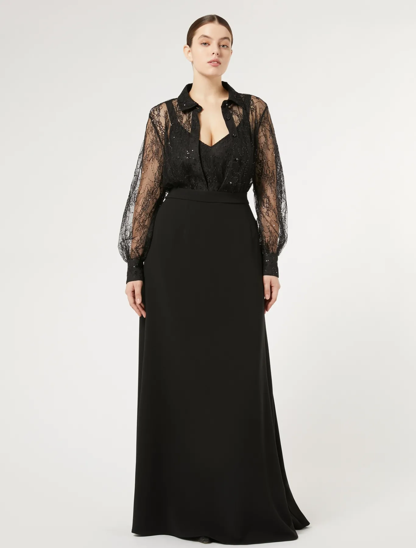 Marina Rinaldi Bluse | Collezione Elegante*Camicia in pizzo con paillettes NERO