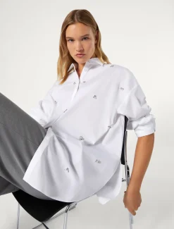 Marina Rinaldi Camicie & Bluse | Camicie & Bluse*Camicia in popeline con ricamo BIANCOOTTICO