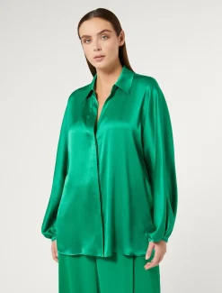 Marina Rinaldi Bluse | Camicie & Bluse*Camicia in satin VERDEBANDIERA