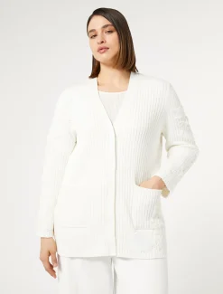 Marina Rinaldi Maglieria | Maglieria*Cardigan in cotone con ricami BIANCOOTTICO
