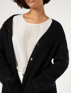 Marina Rinaldi Maglieria | Maglieria*Cardigan in cotone con ricami NERO