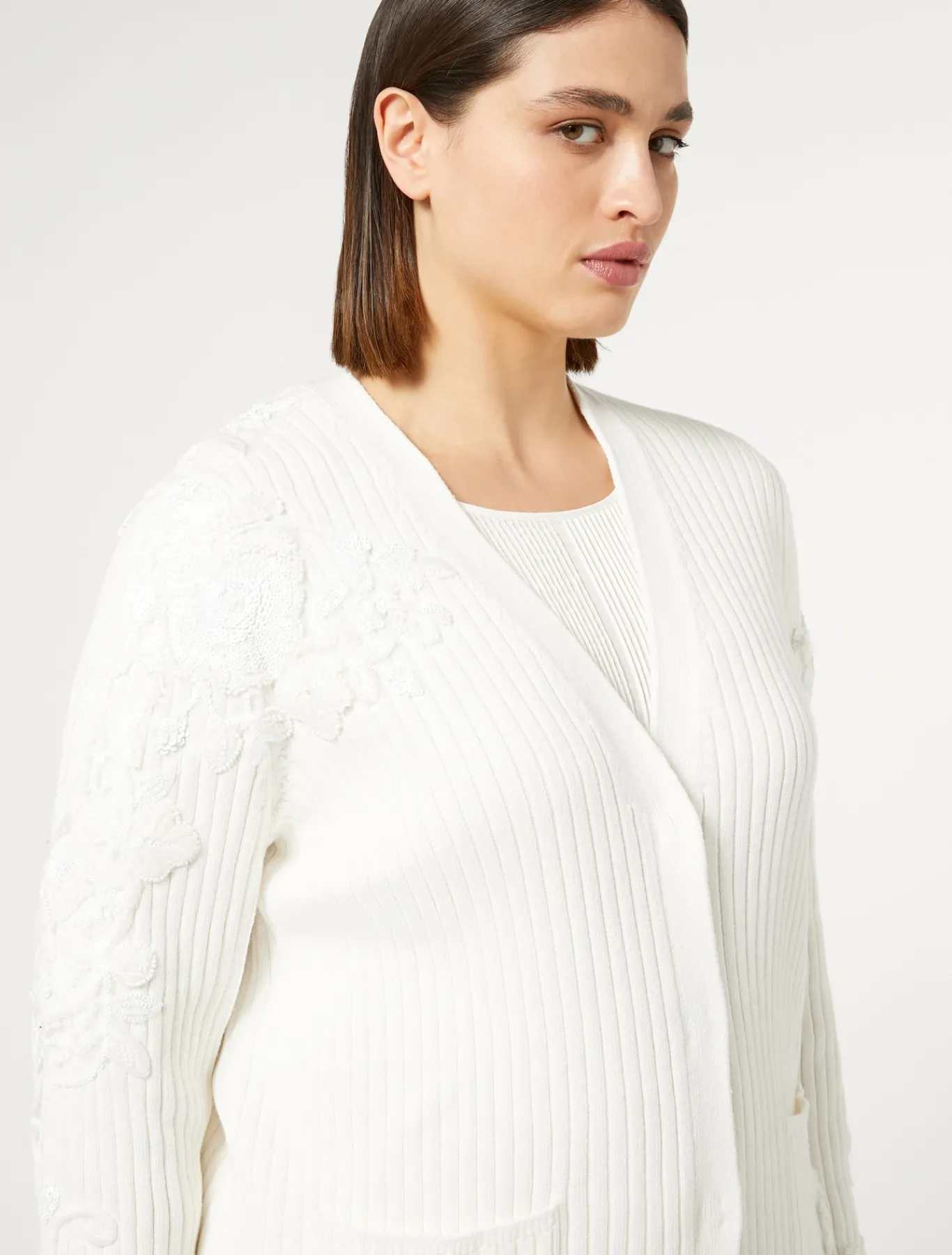 Marina Rinaldi Maglieria | Maglieria*Cardigan in cotone con ricami BIANCOOTTICO