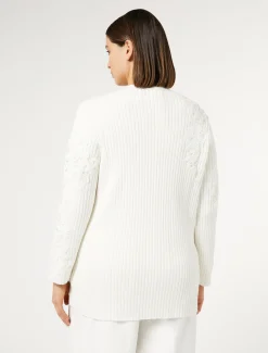 Marina Rinaldi Maglieria | Maglieria*Cardigan in cotone con ricami BIANCOOTTICO