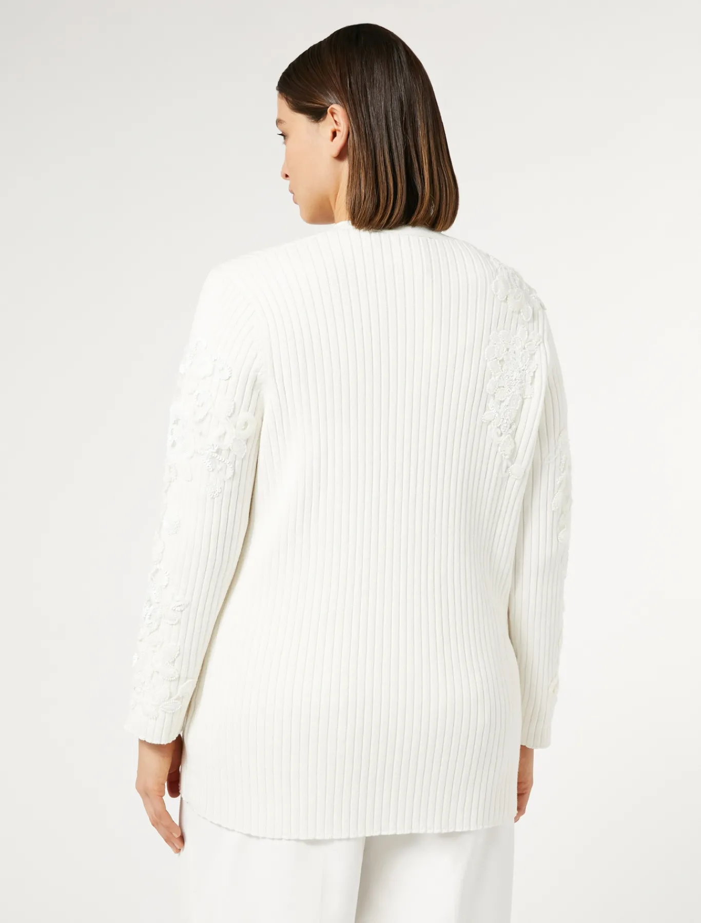 Marina Rinaldi Maglieria | Maglieria*Cardigan in cotone con ricami BIANCOOTTICO