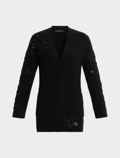 Marina Rinaldi Maglieria | Maglieria*Cardigan in cotone con ricami NERO