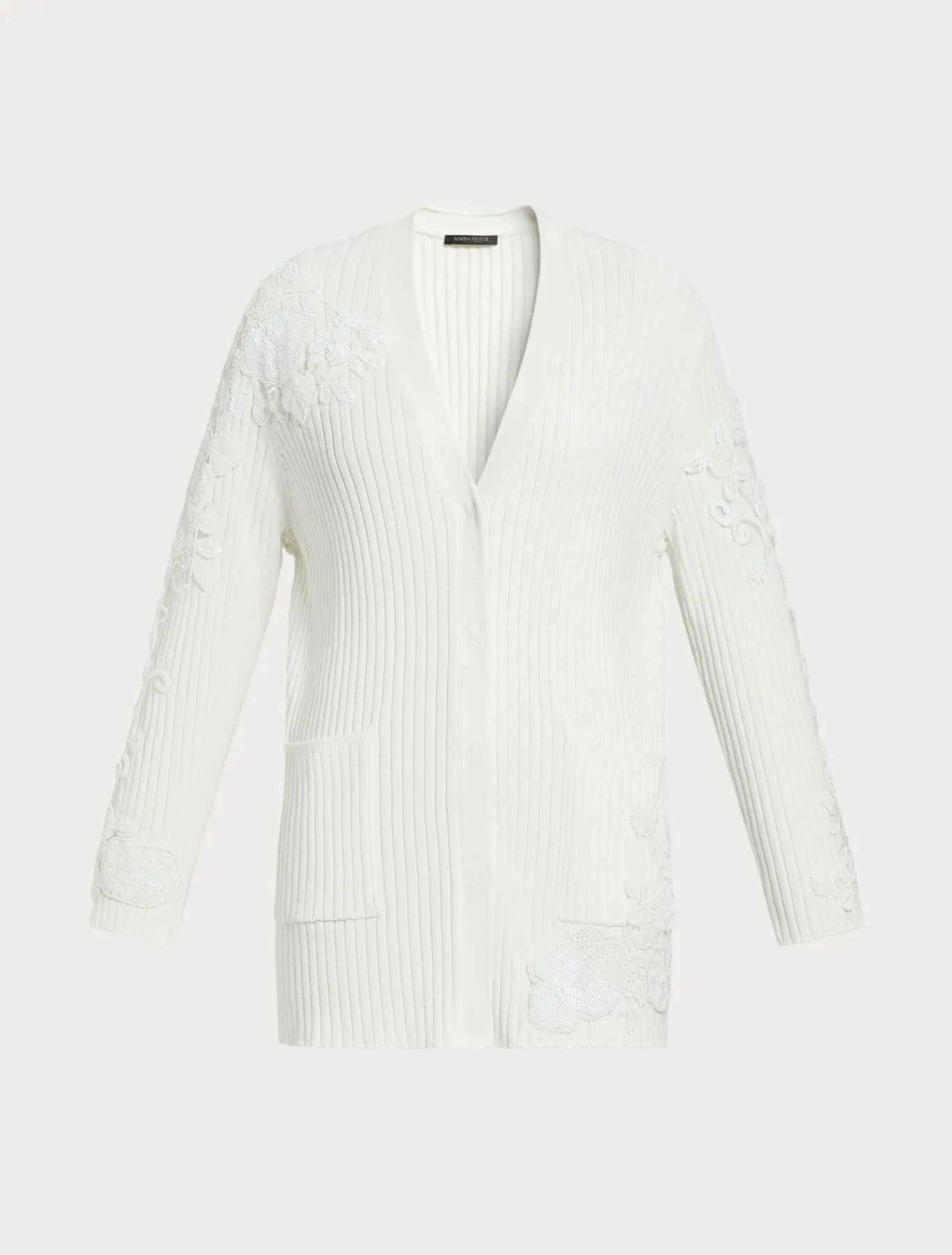 Marina Rinaldi Maglieria | Maglieria*Cardigan in cotone con ricami BIANCOOTTICO