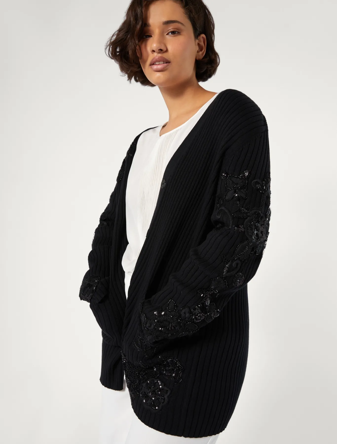 Marina Rinaldi Maglieria | Maglieria*Cardigan in cotone con ricami NERO