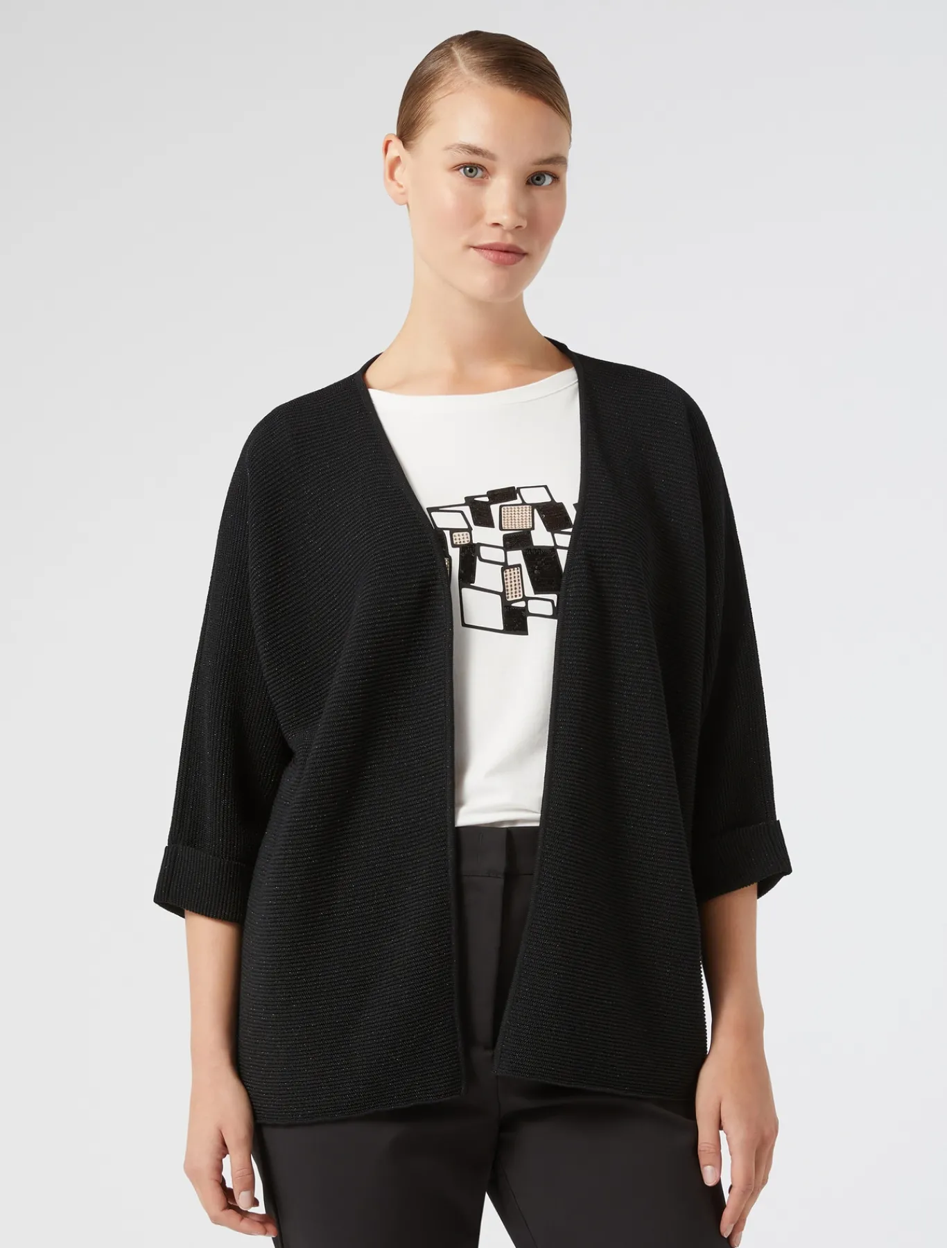 Marina Rinaldi Maglieria | Maglieria*Cardigan in cotone crêpe NERO