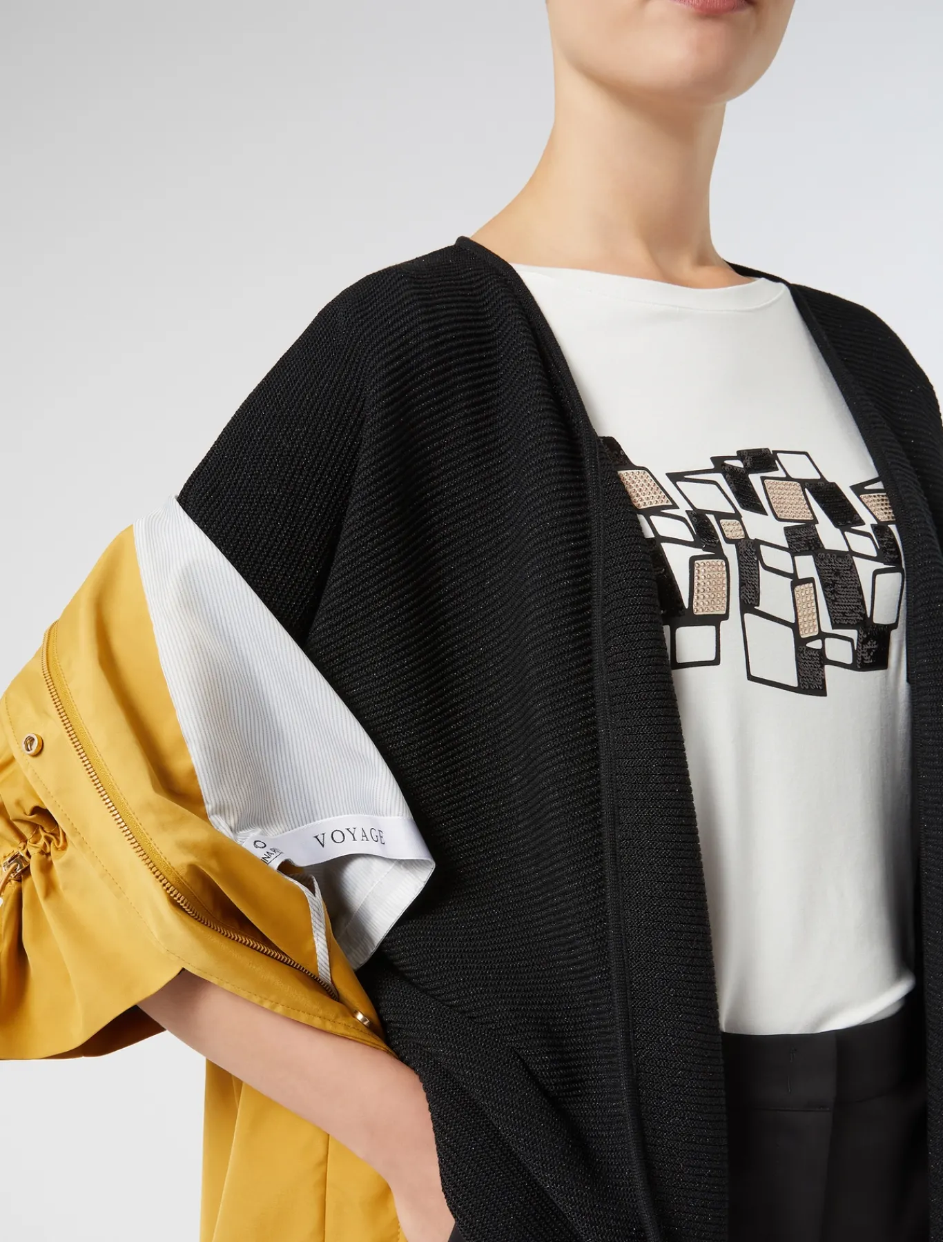 Marina Rinaldi Maglieria | Maglieria*Cardigan in cotone crêpe NERO