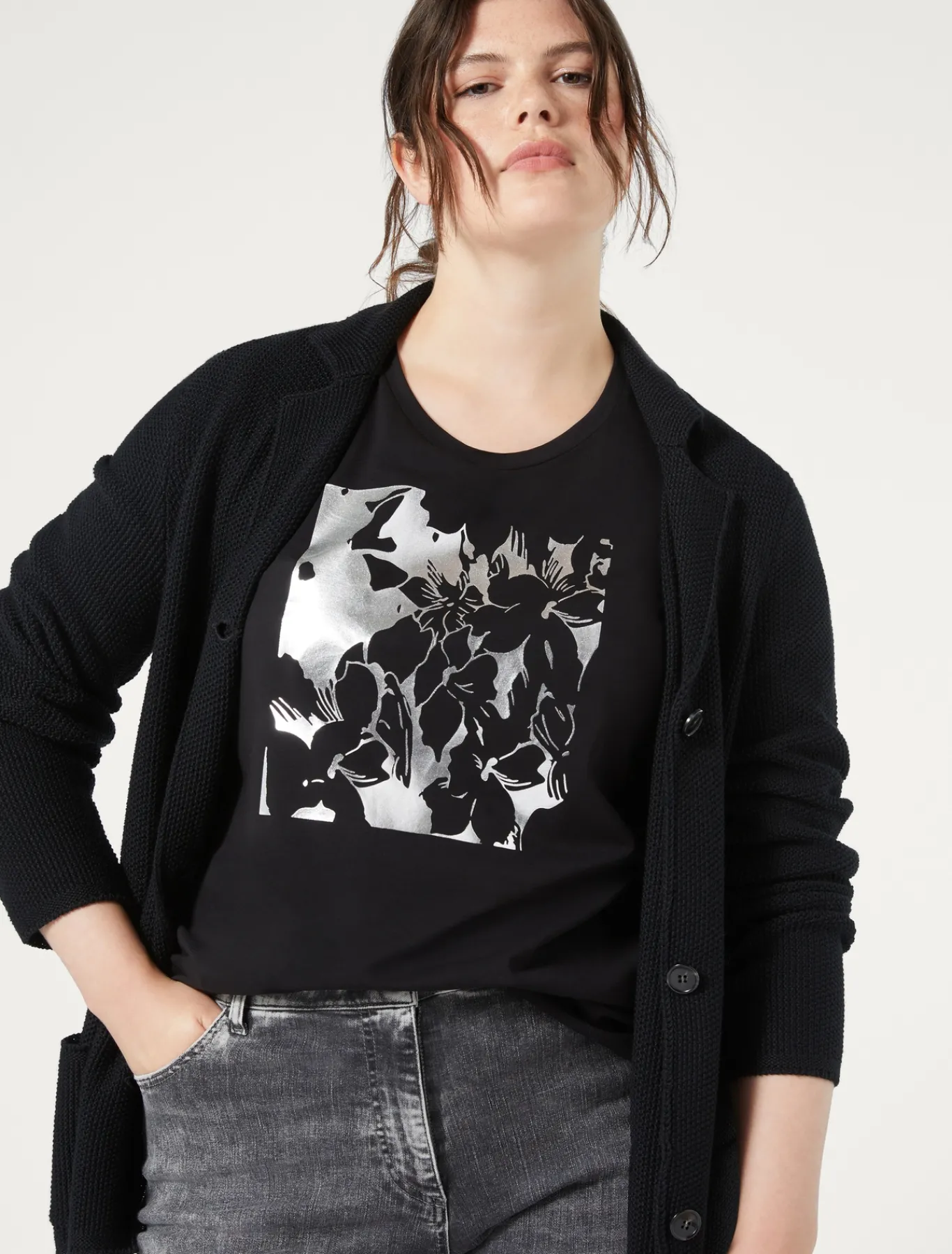 Marina Rinaldi Maglieria | Maglieria*Cardigan in filato di maglia e lana NERO