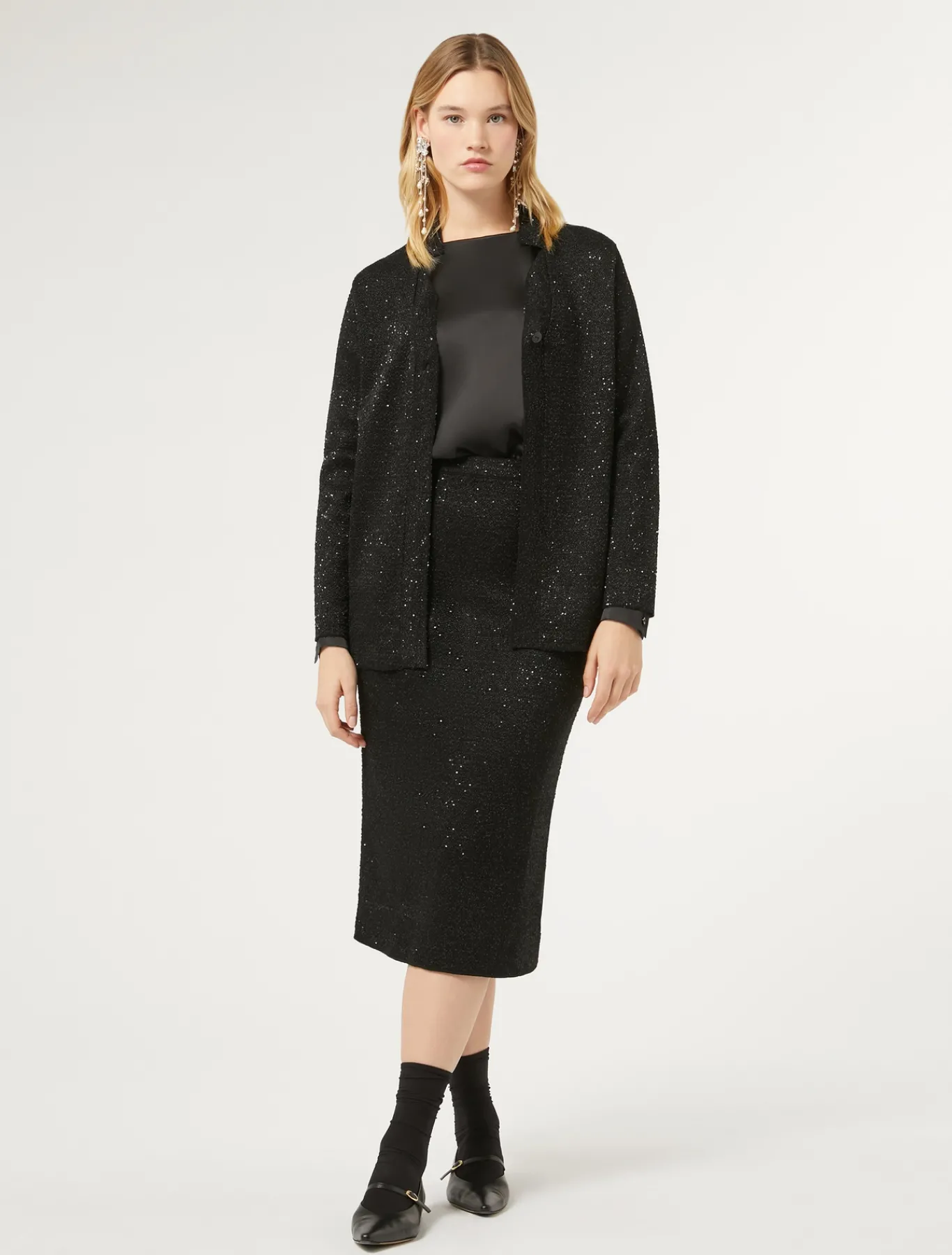 Marina Rinaldi Maglieria | Maglieria*Cardigan in maglia con paillettes NERO