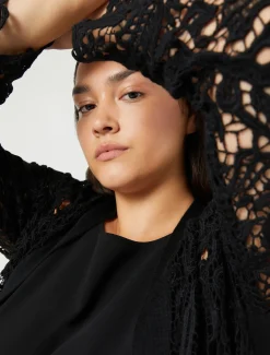 Marina Rinaldi Maglieria | Maglieria*Cardigan in maglia con ricamo NERO