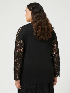 Marina Rinaldi Maglieria | Maglieria*Cardigan in maglia con ricamo NERO