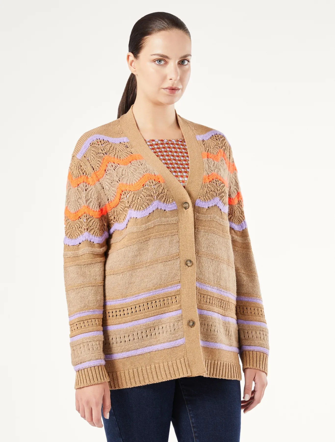 Marina Rinaldi Maglieria | Maglieria*Cardigan in misto lana NOCCIOLA