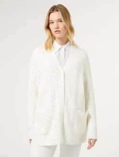 Marina Rinaldi Maglieria | Maglieria*Cardigan in misto lana con strass BIANCO