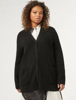 Marina Rinaldi Maglieria | Maglieria*Cardigan in misto lana con strass NERO