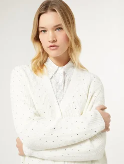 Marina Rinaldi Maglieria | Maglieria*Cardigan in misto lana con strass BIANCO