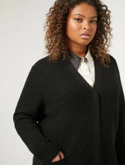 Marina Rinaldi Maglieria | Maglieria*Cardigan in misto lana con strass NERO