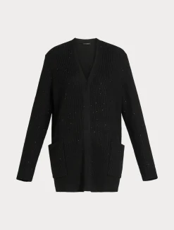 Marina Rinaldi Maglieria | Maglieria*Cardigan in misto lana con strass NERO