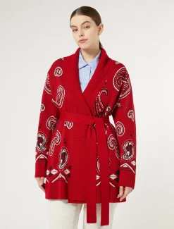 Marina Rinaldi Maglieria | Maglieria*Cardigan in misto lana jacquard ROSSO
