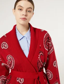 Marina Rinaldi Maglieria | Maglieria*Cardigan in misto lana jacquard ROSSO