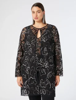 Marina Rinaldi Bluse | Camicie & Bluse*Casacca aperta in tulle plumetis NERO