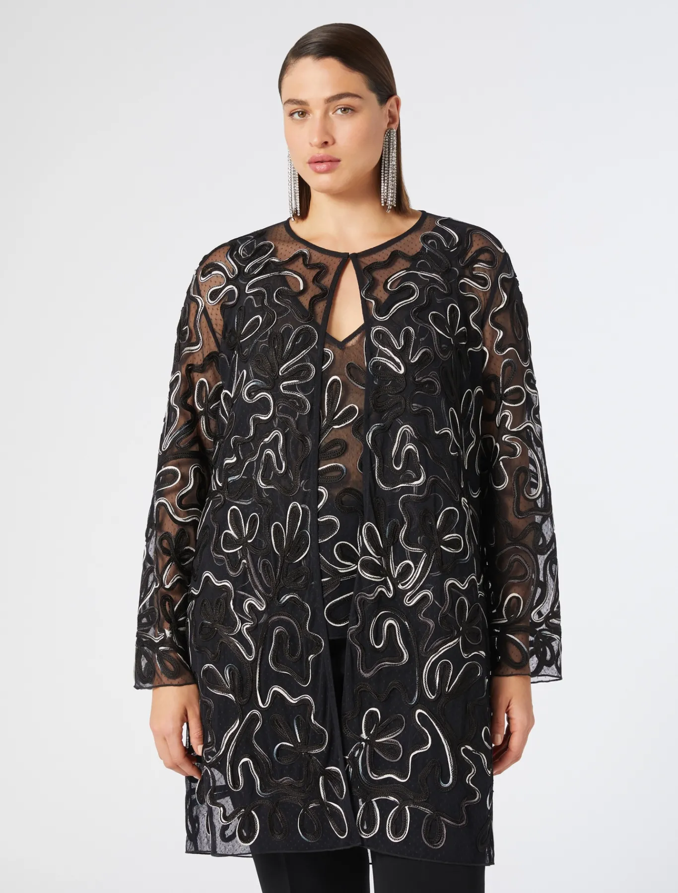 Marina Rinaldi Bluse | Camicie & Bluse*Casacca aperta in tulle plumetis NERO
