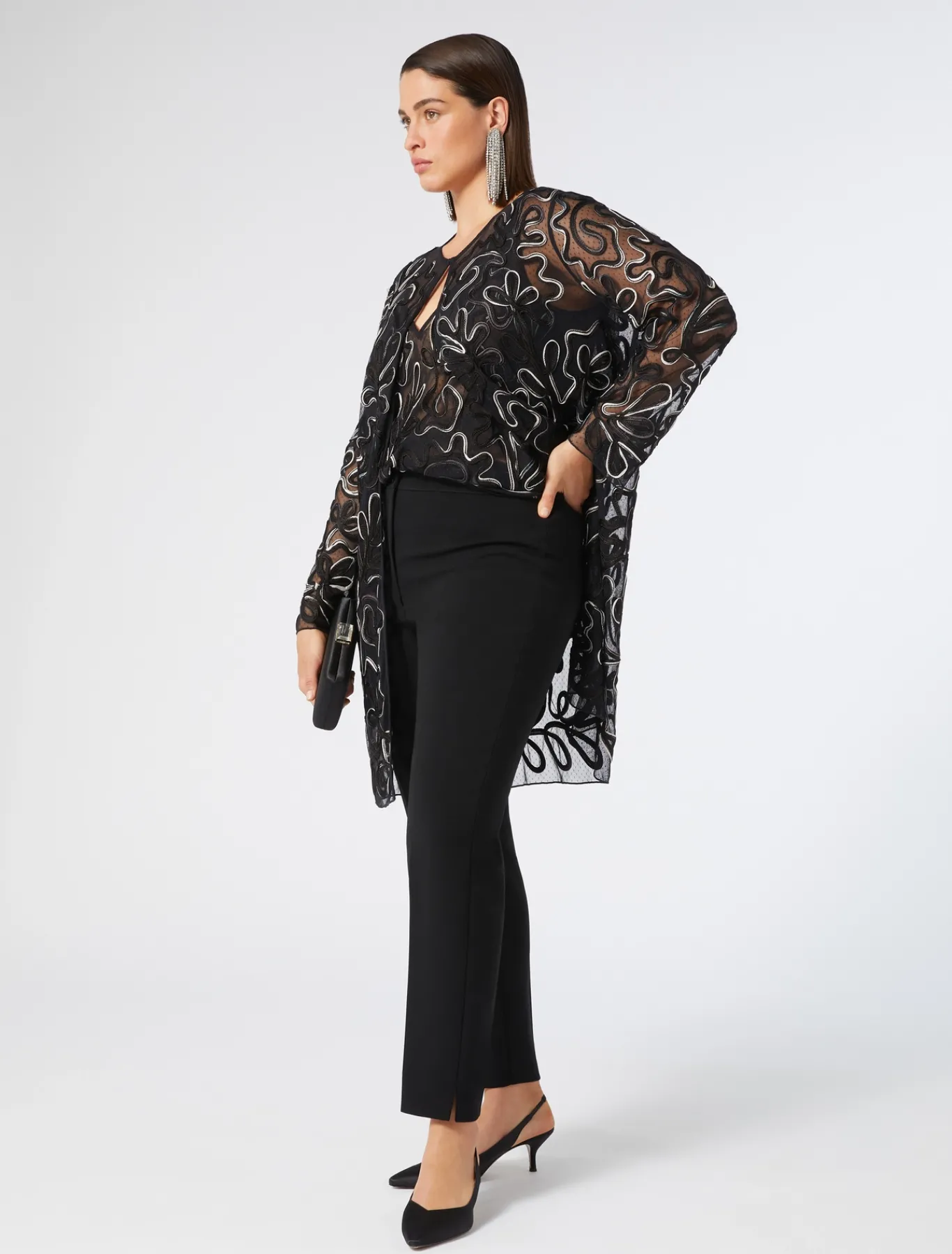 Marina Rinaldi Bluse | Camicie & Bluse*Casacca aperta in tulle plumetis NERO