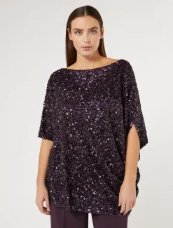Marina Rinaldi Bluse | Camicie & Bluse*Casacca con paillettes BORDEAUX