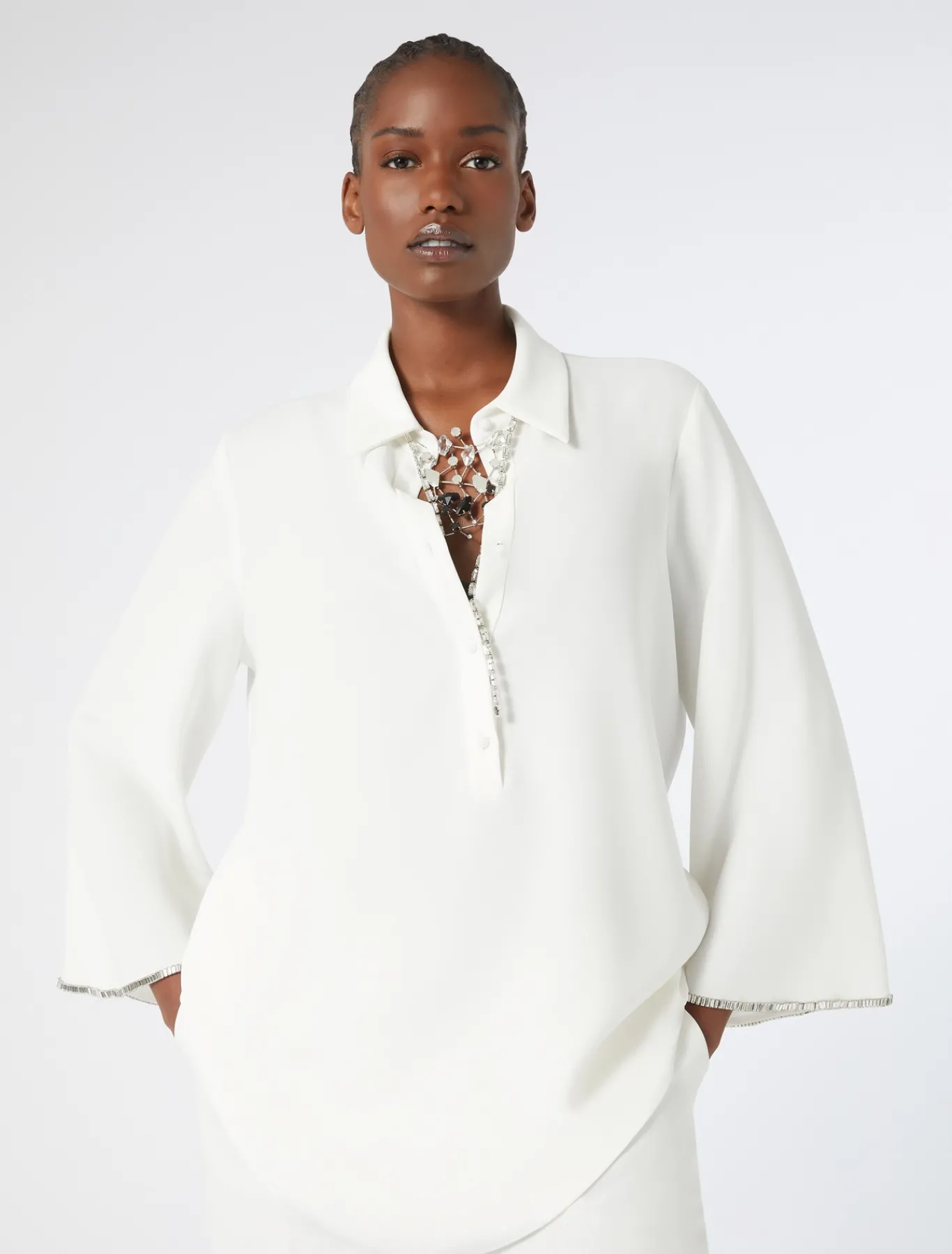 Marina Rinaldi Bluse | Collezione Elegante*Casacca in cady con strass BIANCO