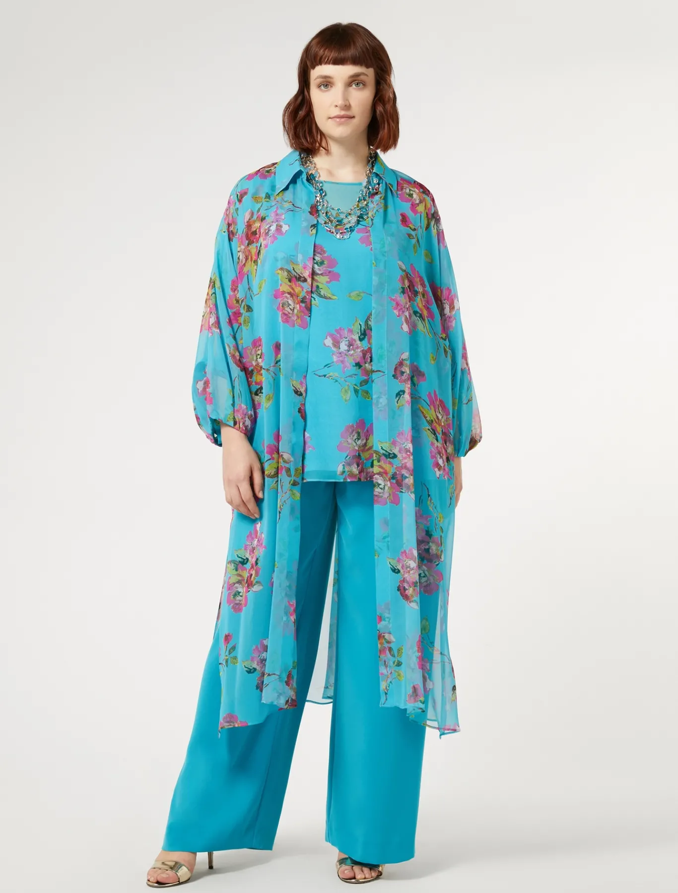 Marina Rinaldi Bluse | Camicie & Bluse*Casacca in georgette di seta TURCHESE