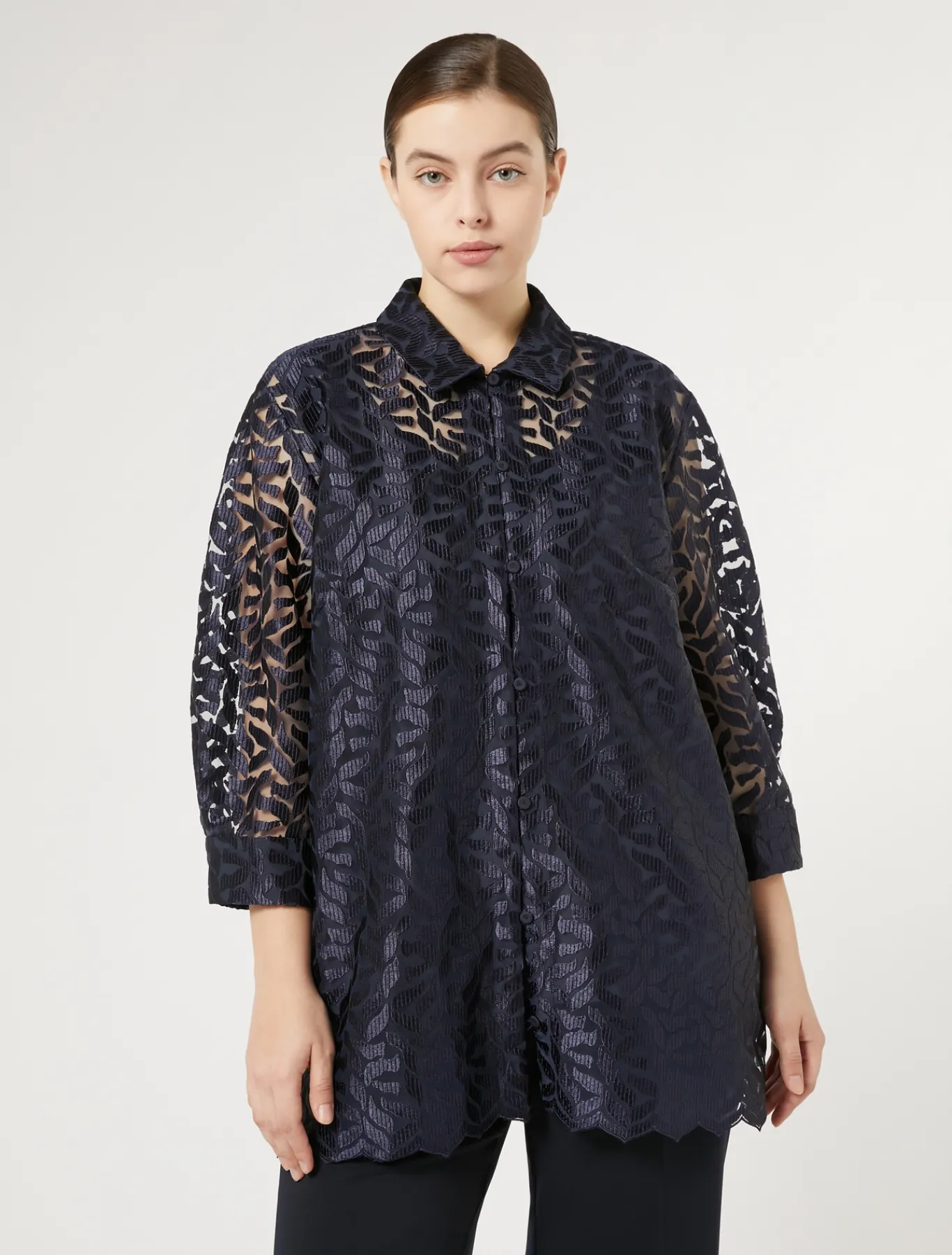 Marina Rinaldi Bluse | Camicie & Bluse*Casacca in tulle ricamato BLUMARINO