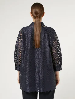 Marina Rinaldi Bluse | Camicie & Bluse*Casacca in tulle ricamato BLUMARINO