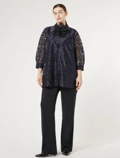 Marina Rinaldi Bluse | Camicie & Bluse*Casacca in tulle ricamato BLUMARINO