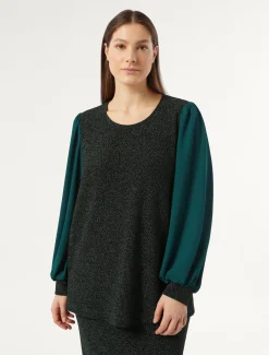 Marina Rinaldi Top & T-Shirt | Top & T-Shirt*Felpa in jersey lamé e georgette VERDEBOSCO